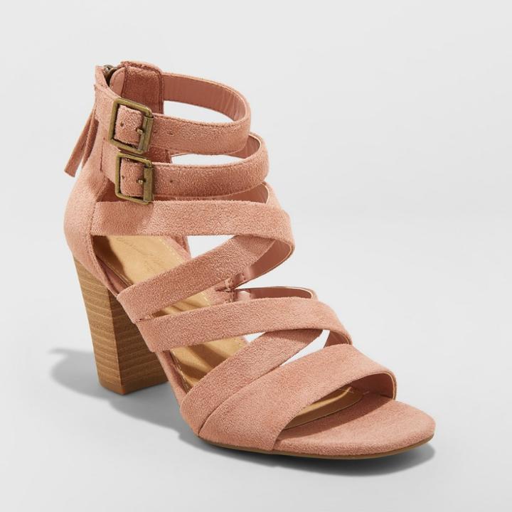 Women's Emmie Wide Width Thick Strap Heeled Pumps - Universal Thread Blush 9.5w,