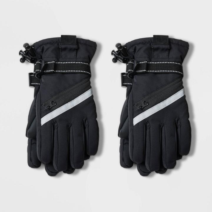 Kids' Zipper Ski Gloves - All In Motion Black