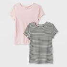 Girls' 2pk Short Sleeve Rib T-shirt - Art Class White/pink