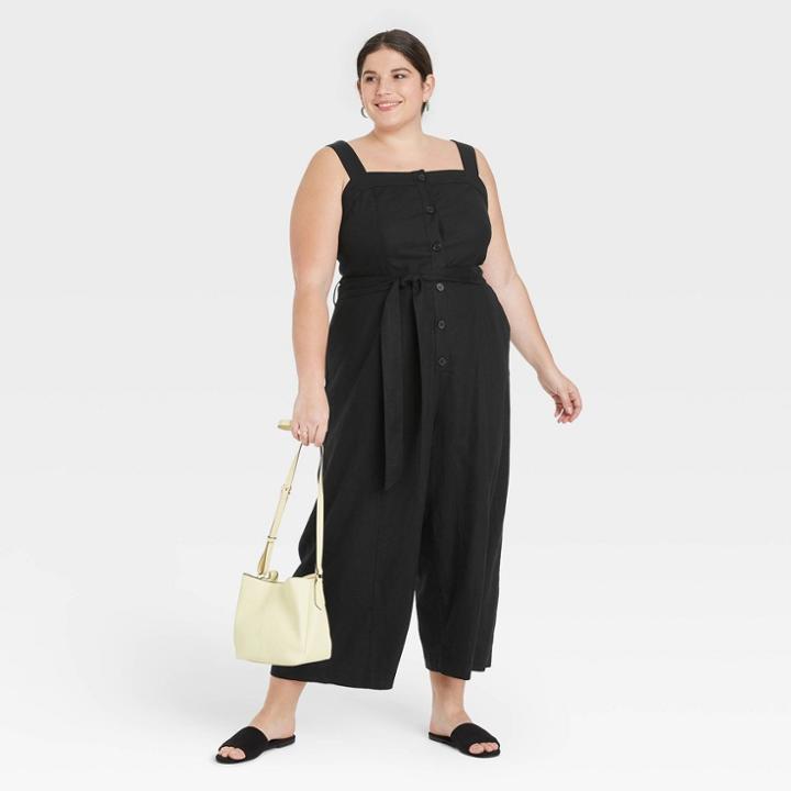 Women's Plus Size Sleeveless Button-front Jumpsuit - A New Day Black