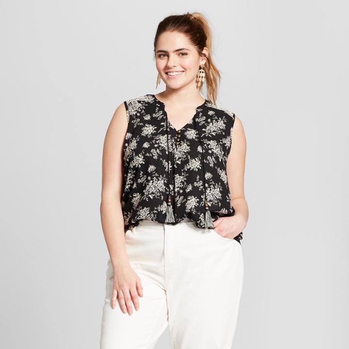 Women's Plus Size Floral Print Sleeveless Top - Xhilaration Black X