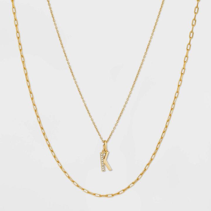 14k Gold Plated Crystal Initial 'k' Pendant Chain Necklace - A New Day Gold