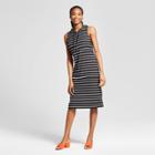 Women's Striped Fitted Sleeveless Midi Dress With Hood - K By Kersh Black/white