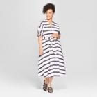 Women's Plus Size Striped Tie Waist Collar Shirt Dress - Who What Wear Purple/white X,