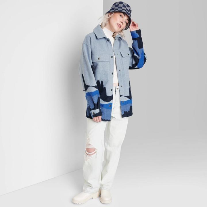 Women's Cozy Shacket - Wild Fable Light Blue