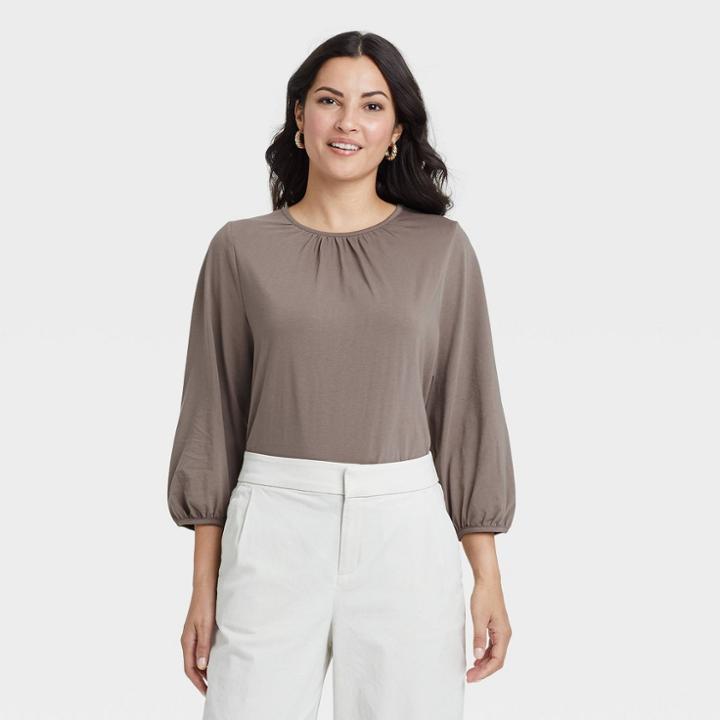 Women's Bishop Long Sleeve T-shirt - A New Day Brown