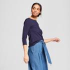 Women's 3/4 Sleeve Boatneck T-shirt - A New Day Navy (blue)