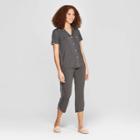 Women's Beautifully Soft Notch Collar Cropped Pajama Set - Stars Above Gray