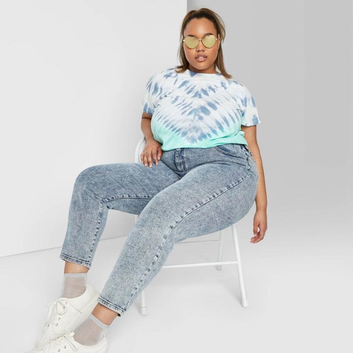 Women's Plus Size Short Sleeve Crewneck Tie-dye Relaxed T-shirt - Wild Fable Blue 1x, Women's,