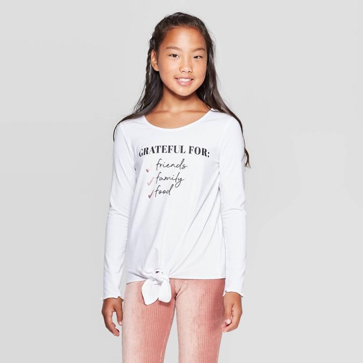 Girls' Long Sleeve Tie Front T-shirt - Art Class White