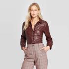 Women's Long Sleeve Turnover Collar Front Button-down Leather Jacket - Who What Wear Burgundy S, Size: