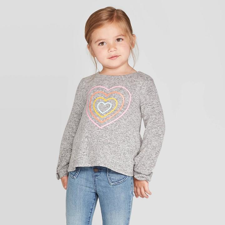 Toddler Girls' Heart Cozy Top - Cat & Jack Gray 12m, Toddler Girl's