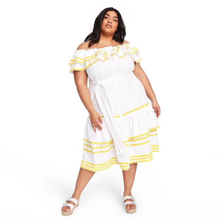Women's Plus Size Ric Rac Off The Shoulder Dress - Lisa Marie Fernandez For Target White/yellow