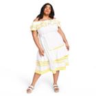 Women's Plus Size Ric Rac Off The Shoulder Dress - Lisa Marie Fernandez For Target White/yellow