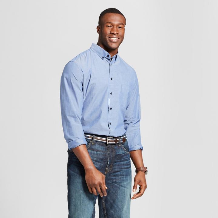 Target Men's Big & Tall Standard Fit Northrop Long Sleeve Button-down Shirt - Goodfellow & Co Geneva Blue