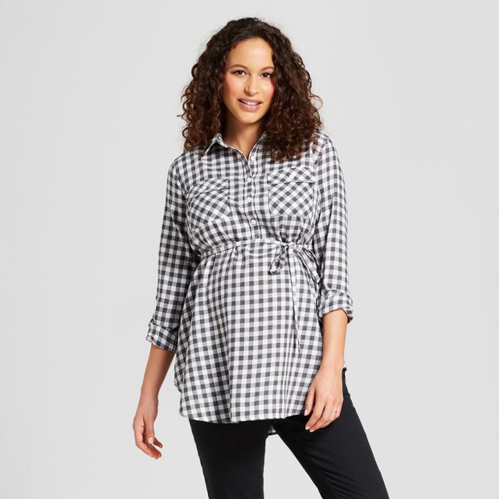 Maternity Gingham Long Sleeve Popover Tunic - Isabel Maternity By Ingrid & Isabel Black S, Infant Girl's