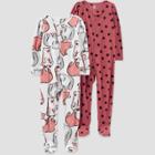Carter's Just One You Toddler Girls' 2pk Bears And Hearts Footed Pajama - 12m, One Color