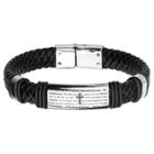 Inox Jewelry Men's Steel Art Black Braided Leather With Lord's Prayer Id Stainless Steel Bracelet (8.75), Black/silver