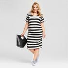Maternity Plus Size Striped Side Shirred Short Sleeve Midi Dress - Isabel Maternity By Ingrid & Isabel Black/white