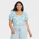 Women's Plus Size Puff Short Sleeve Button-down Shirt - Who What Wear Cream