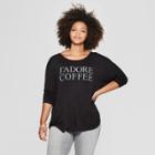 Women's Plus Size Long Sleeve J'adore Coffee Graphic T-shirt - Zoe+liv (juniors') Black
