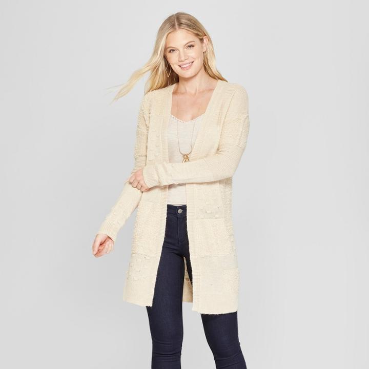 Women's Long Sleeve Textured Open Cardigan - Knox Rose Oatmeal