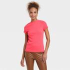 Women's Short Sleeve Ribbed T-shirt - A New Day Pink