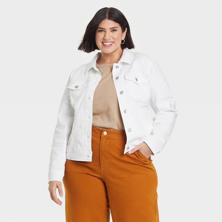 Women's Plus Size Button-down Jean Jacket - Ava & Viv White X