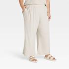 Women's Plus Size High-rise French Terry Wide Leg Ankle Pull-on Pants - A New Day Tan