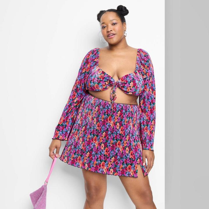 Women's Mini A-line Skirt - Wild Fable Floral 1x, Multicolor Floral