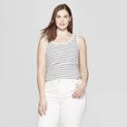 Women's Plus Size Striped Sleeveless Scoop Neck Rib Racerback Tank Top - Universal Thread White/black