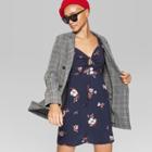Women's Floral Print Tie Front Puff Sleeve Dress - Wild Fable Black