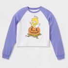 Girls' The Simpsons Lisa Halloween Long Sleeve Raglan Graphic T-shirt - Purple/white