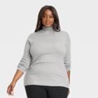 Women's Plus Size Long Sleeve Turtleneck T-shirt - Ava & Viv Heathered Gray