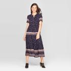 Petitewomen's Floral Print Short Sleeve V-neck Maxi Dress - Knox Rose Navy