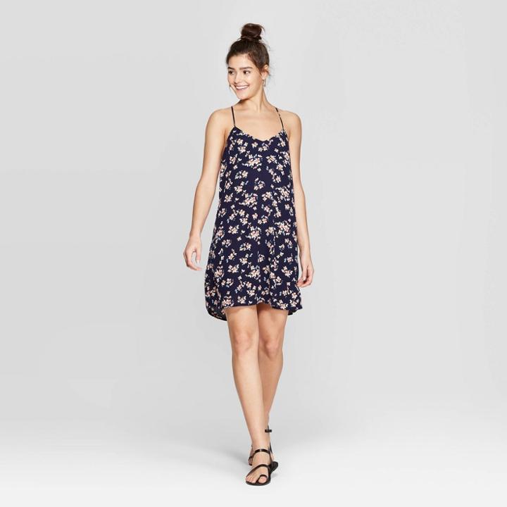 Women's Floral Print Sleeveless Strappy V-neck Floral Shift Dress - Xhilaration Navy