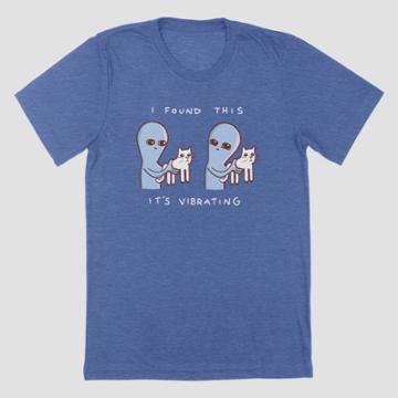 Threadless Men's Strange Planet Vibrating Cat Short Sleeve Graphic T-shirt - Heather Blue