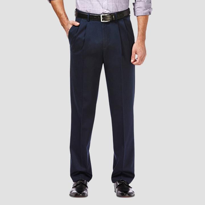 Haggar Men's Premium No Iron Classic Fit Pleated Casual Pants - Dark Navy 32x30, Men's, Dark Blue