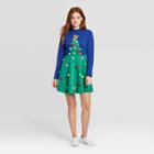 Mighty Fine Women's Christmas Tree Pom Pom Long Sleeve Dress - Green