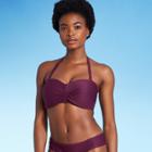Women's Soft Cotton Ribbed Twist Bandeau Bikini Top - Kona Sol Burgundy D/dd Cup, Red