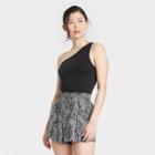 Women's One Shoulder Slim Fit Seamless Ribbed Tank Top - A New Day Black