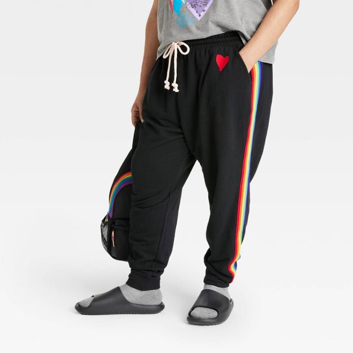 No Brand Pride Adult Plus Size Mid-rise Jogger Pants - Black Rainbow