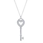 Distributed By Target Women's Sterling Silver Key With Cubic Zirconia Heart Top Pendant