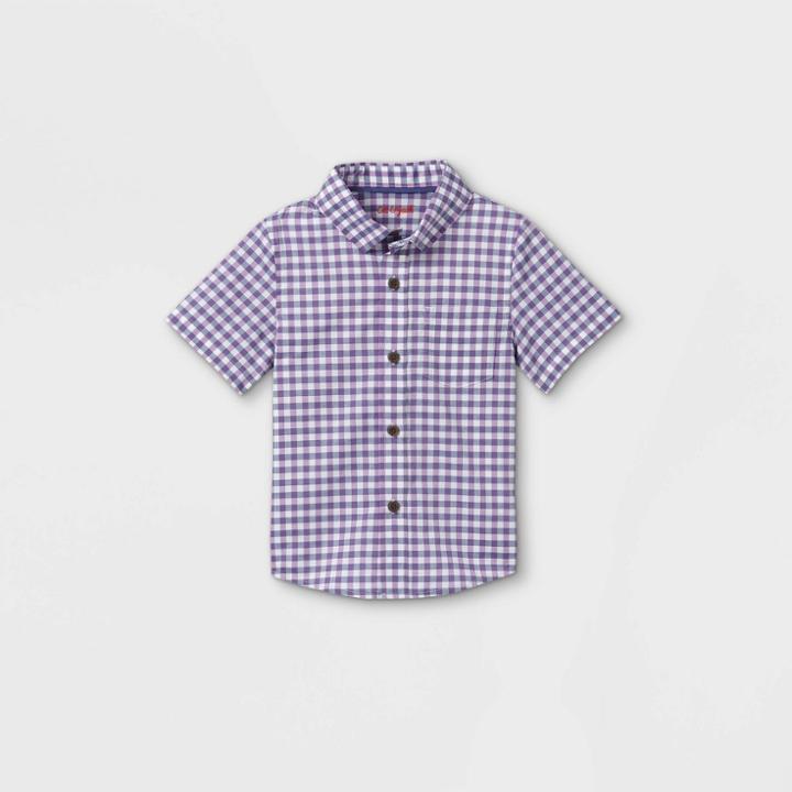 Toddler Boys' Gingham Poplin Woven Short Sleeve Button-down Shirt - Cat & Jack Purple