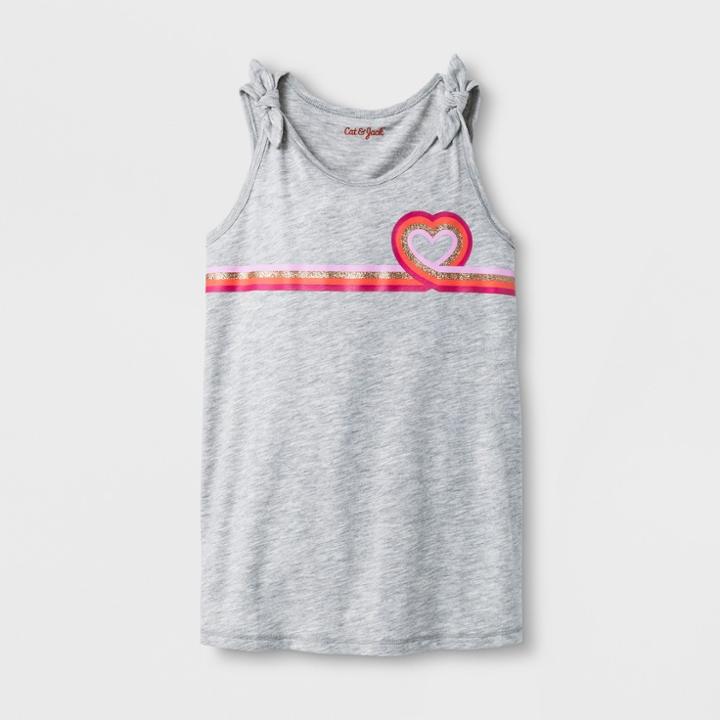 Girls' Sleeveless Tie Shoulder Heart Graphic Tank Top - Cat & Jack Heather Gray