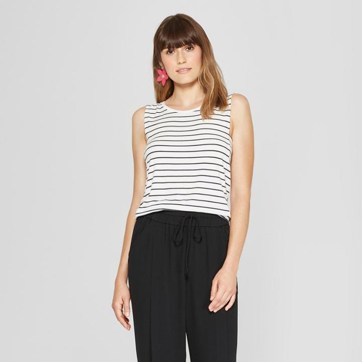 Women's Striped Loose Fit Tank Top - A New Day White/navy