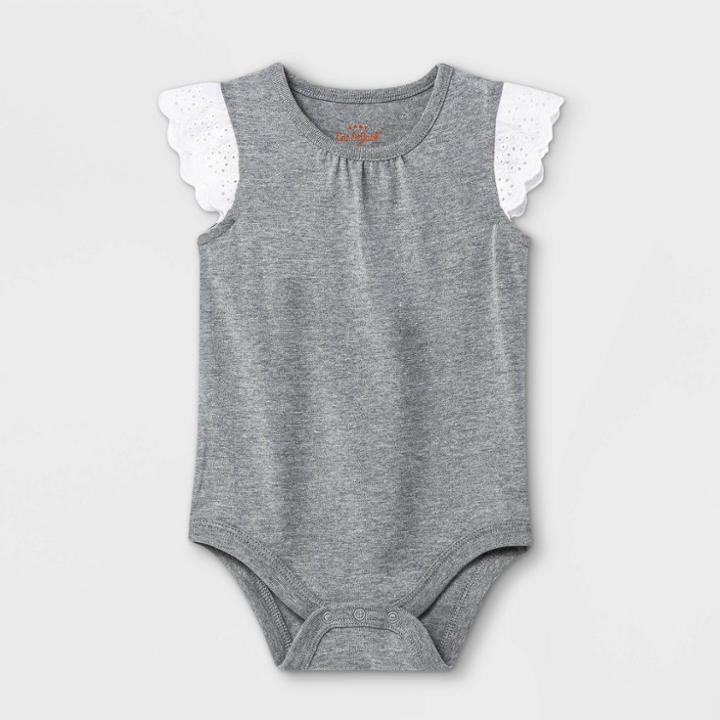 Baby Girls' Eyelet Ruffle Sleeve Bodysuit - Cat & Jack Gray Newborn