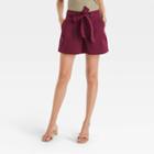 Women's High-rise Pleat Front Shorts - A New Day Burgundy