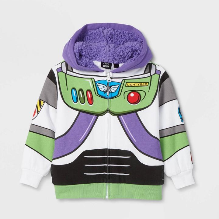 Pixar Toddler Boys' Cosplay Buzz Lightyear Zip-up Sweatshirt - 12m, Green/purple/white