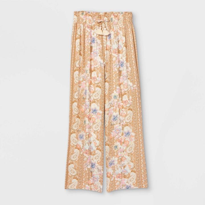 Girls' Smocked Waist Wide Leg Pants - Art Class Tan